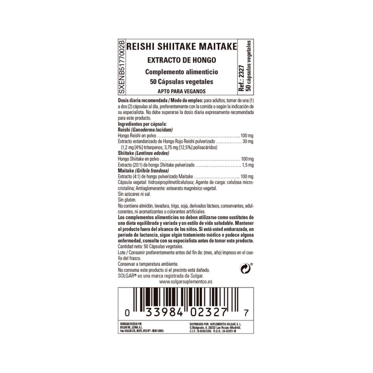 Reishi Shiitake Maitake Solgar 50 pflanzliche Kapseln