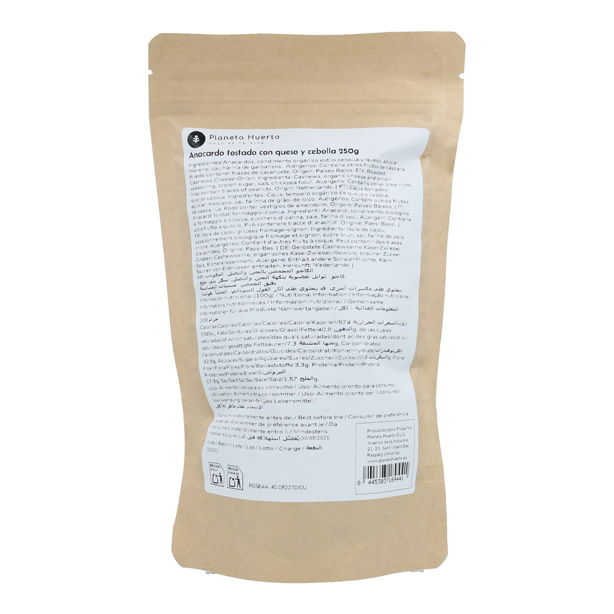 Geroosterde cashewnoten met kaas en ui Planeta Huerto 250gr