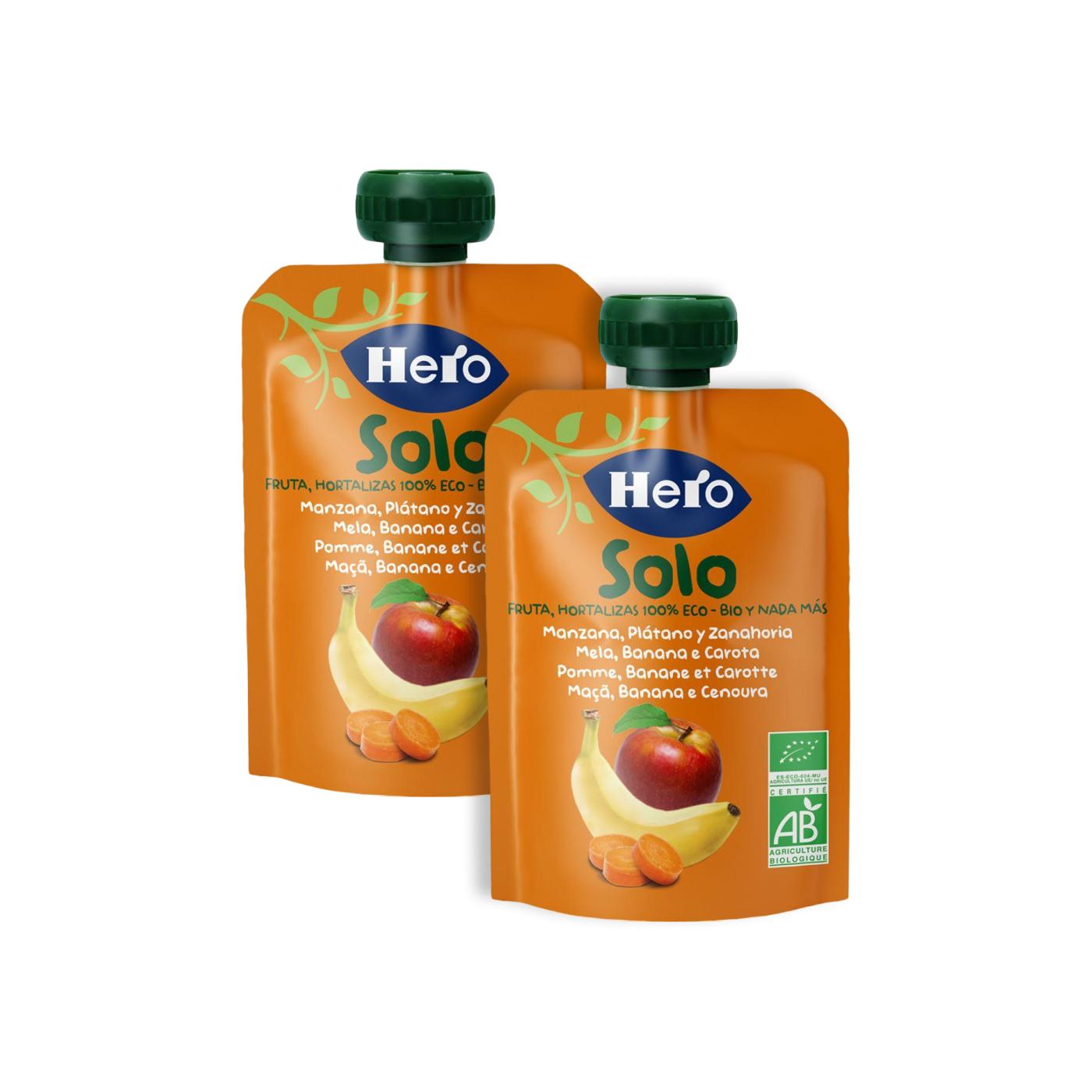 Confezione promozionale 2x bustine di mela, banana e carota 100% Eco 100 g - Hero Solo