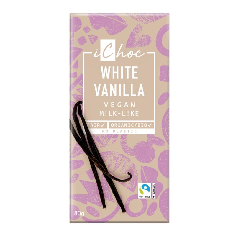 Veganistische witte chocolade met bourbonvanille ichoc 80 g
