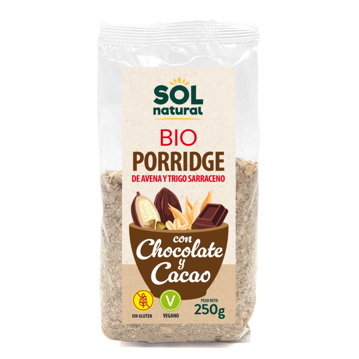Organic Buckwheat Porridge with Oats and Chocolate Sol Natural 250 g