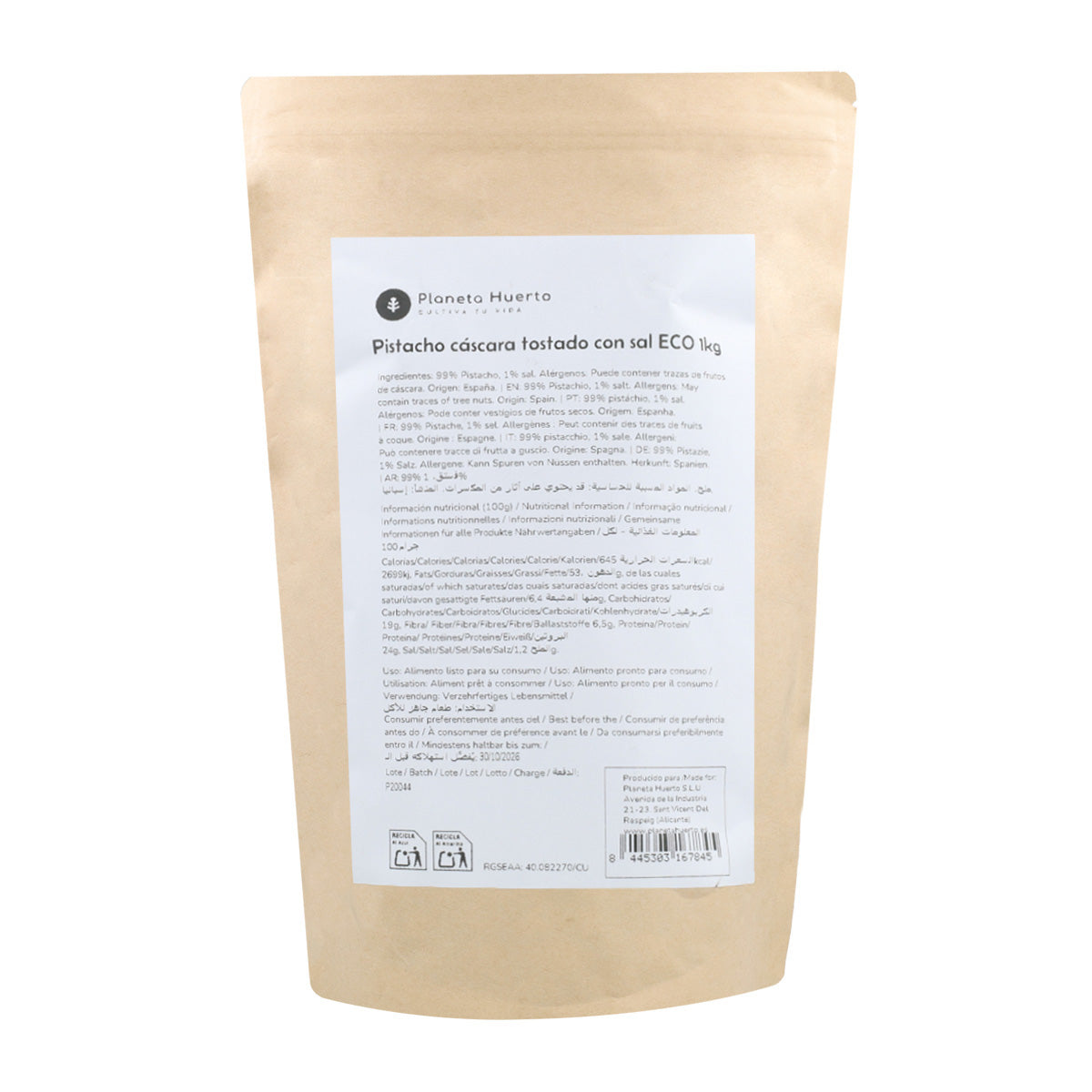 Pistachio nuts in shell roasted and salted ECO Planeta Huerto 1 kg