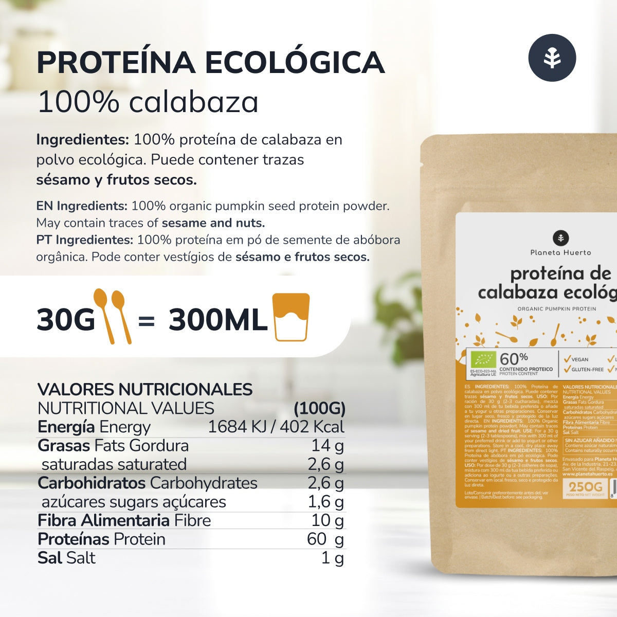 Protéines de citrouille Planeta Huerto 250 g