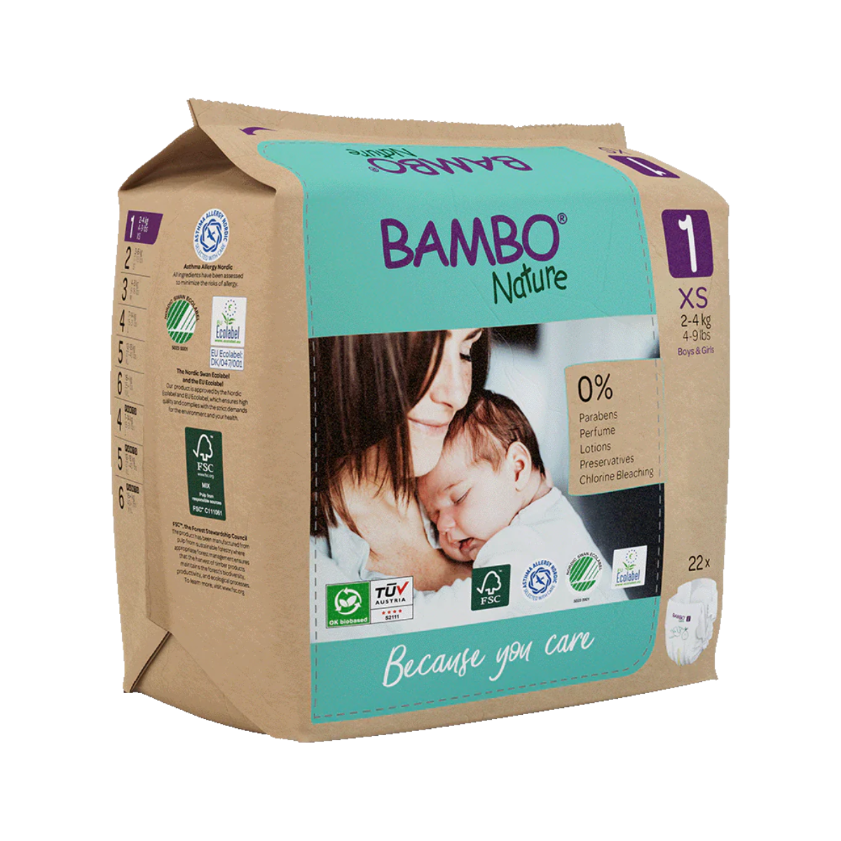 Opakowanie 6 x Bambo Nature pieluchy T1 (2-4 g) 22 szt.
