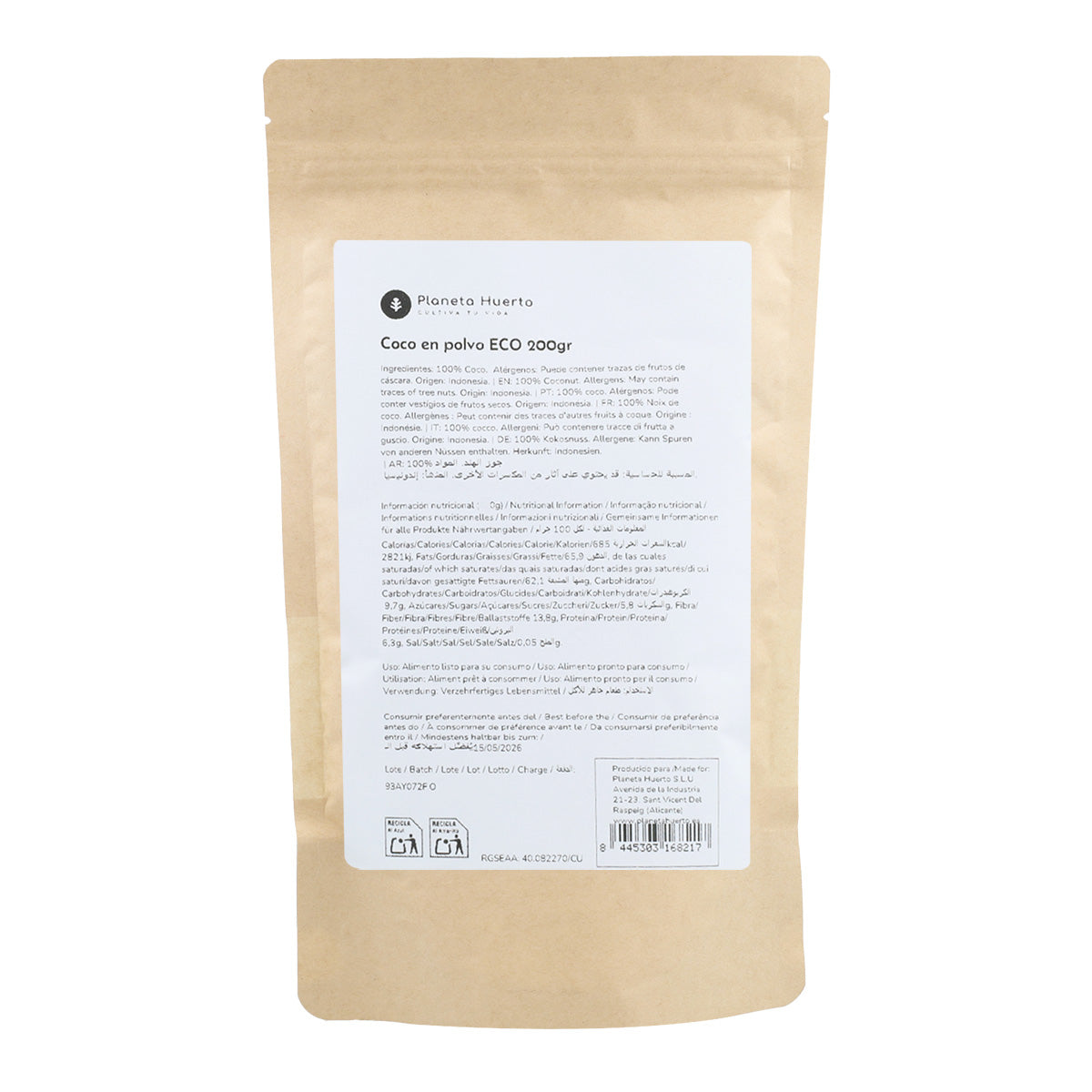 Kokospoeder ECO Planeta Huerto 200 g