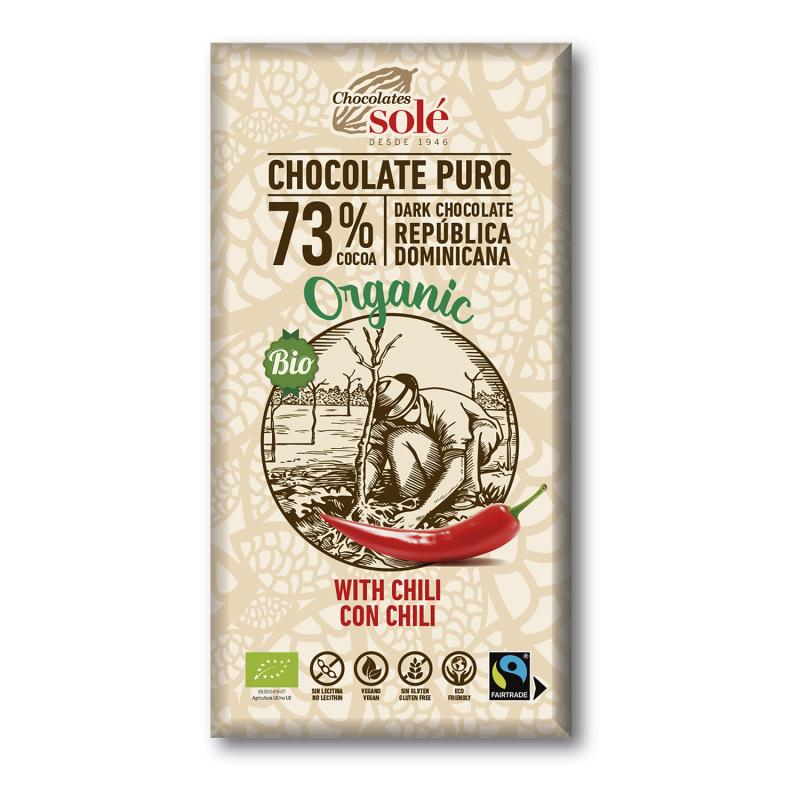 73% Pure Dark Chocolate with Organic Chilli Solé 100 g