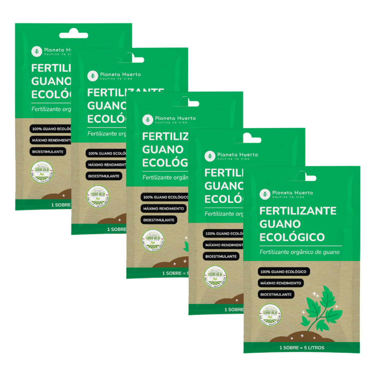 Pack d'engrais guano soluble Planeta Huerto 5 unités pour 25 L