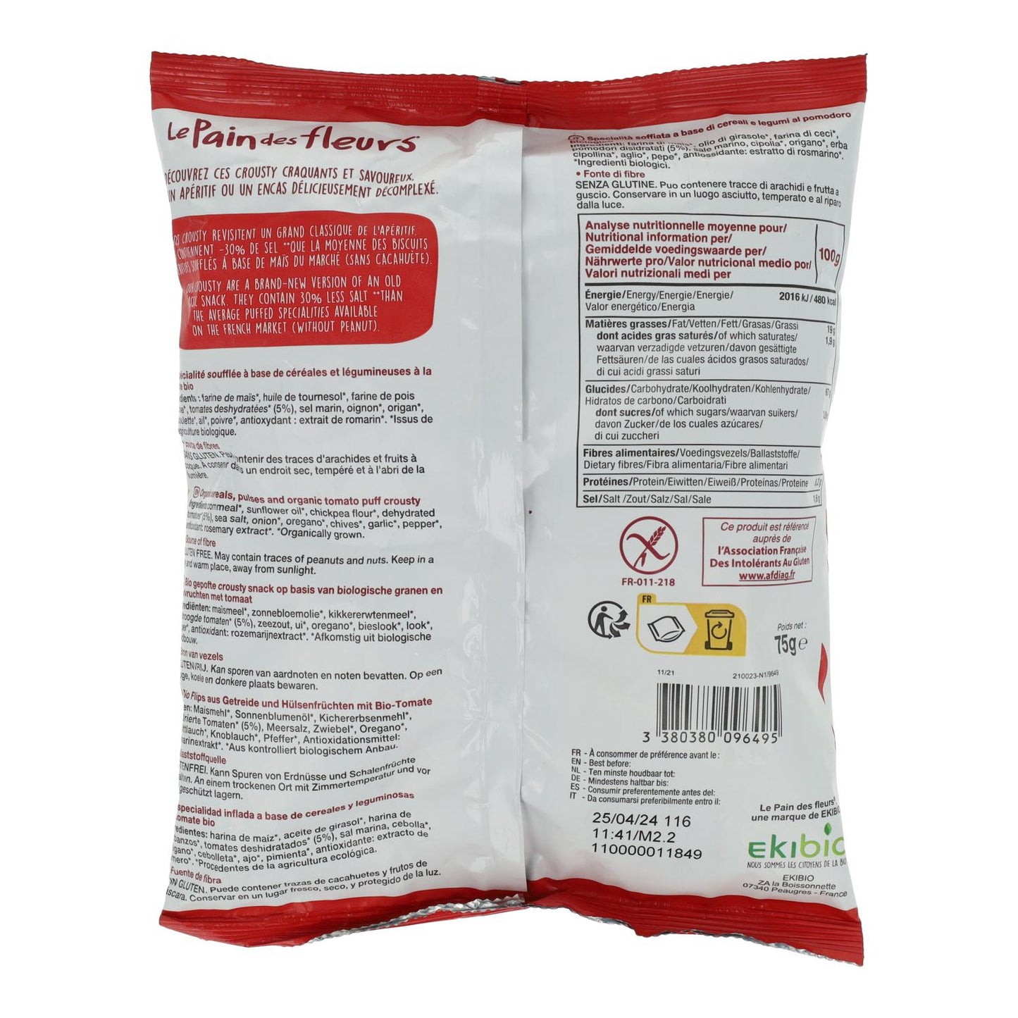 Crousty-chips med tomat och oregano Le Pain des Fleurs 75 g