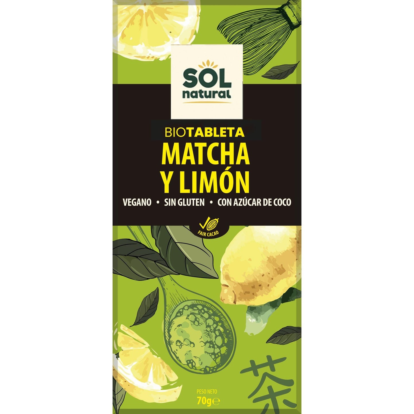 Tableta de Chocolate con Matcha y Limón BIO Sol Natural 70 g