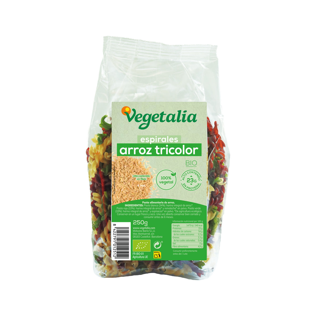 Spirales de riz tricolores sans gluten BIO Vegetalia 250 g