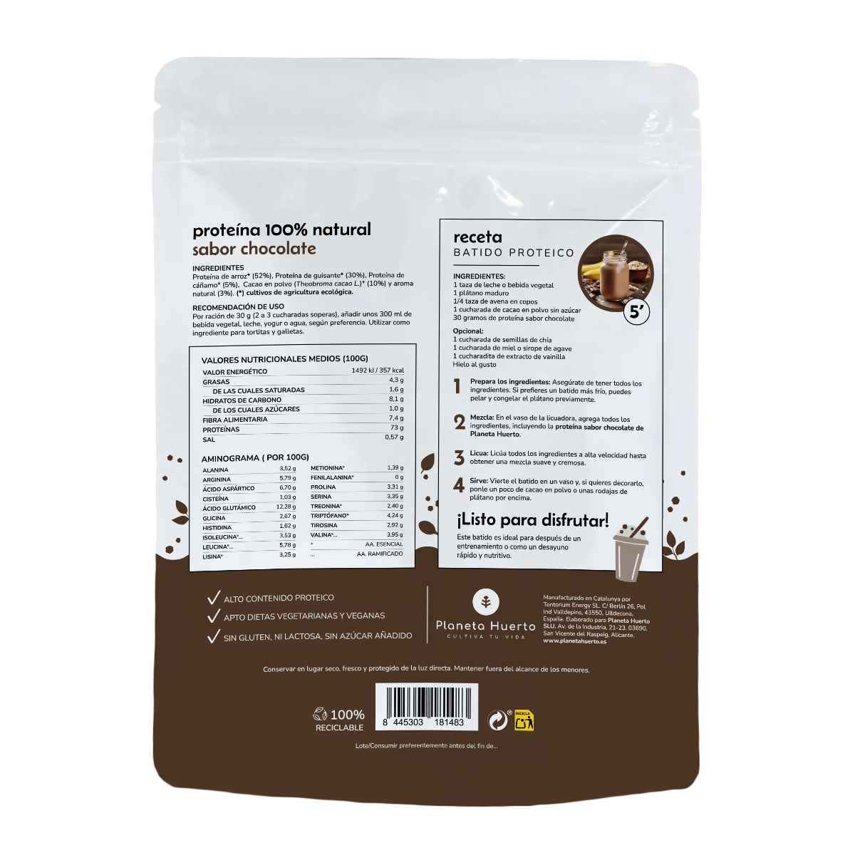 Vegetable protein ECO 73% chocolate Planeta Huerto 1Kg