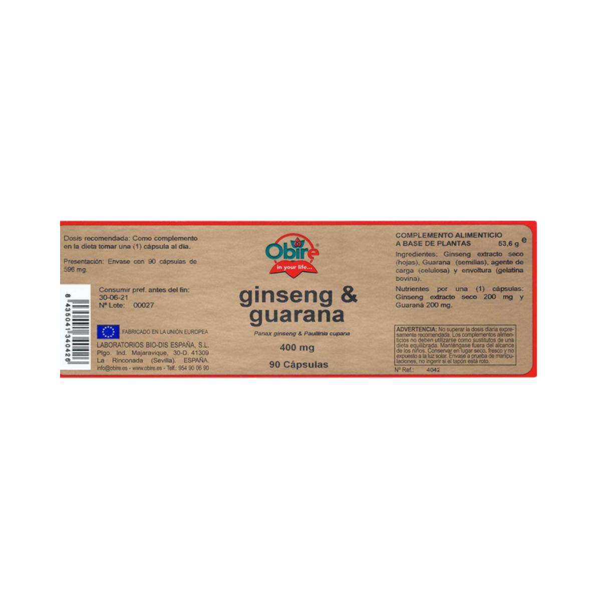 Ginseng e guaranà 400 mg Obire, 90 capsule
