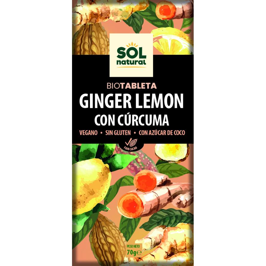 Cioccolato vegano con zenzero, limone e curcuma biologico Sol Natural 70 g