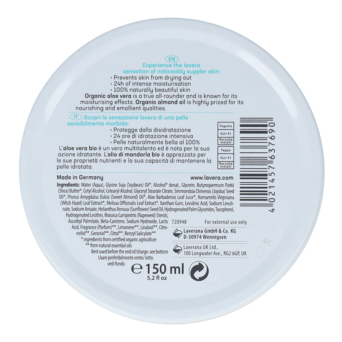 Crème visage & corps Sentitiv Bio Lavera 150 ml