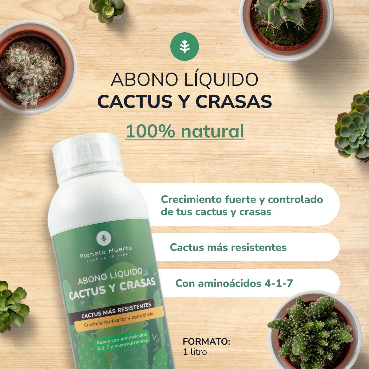 Cactus et Crasas Engrais liquide Planeta Huerto 1 l