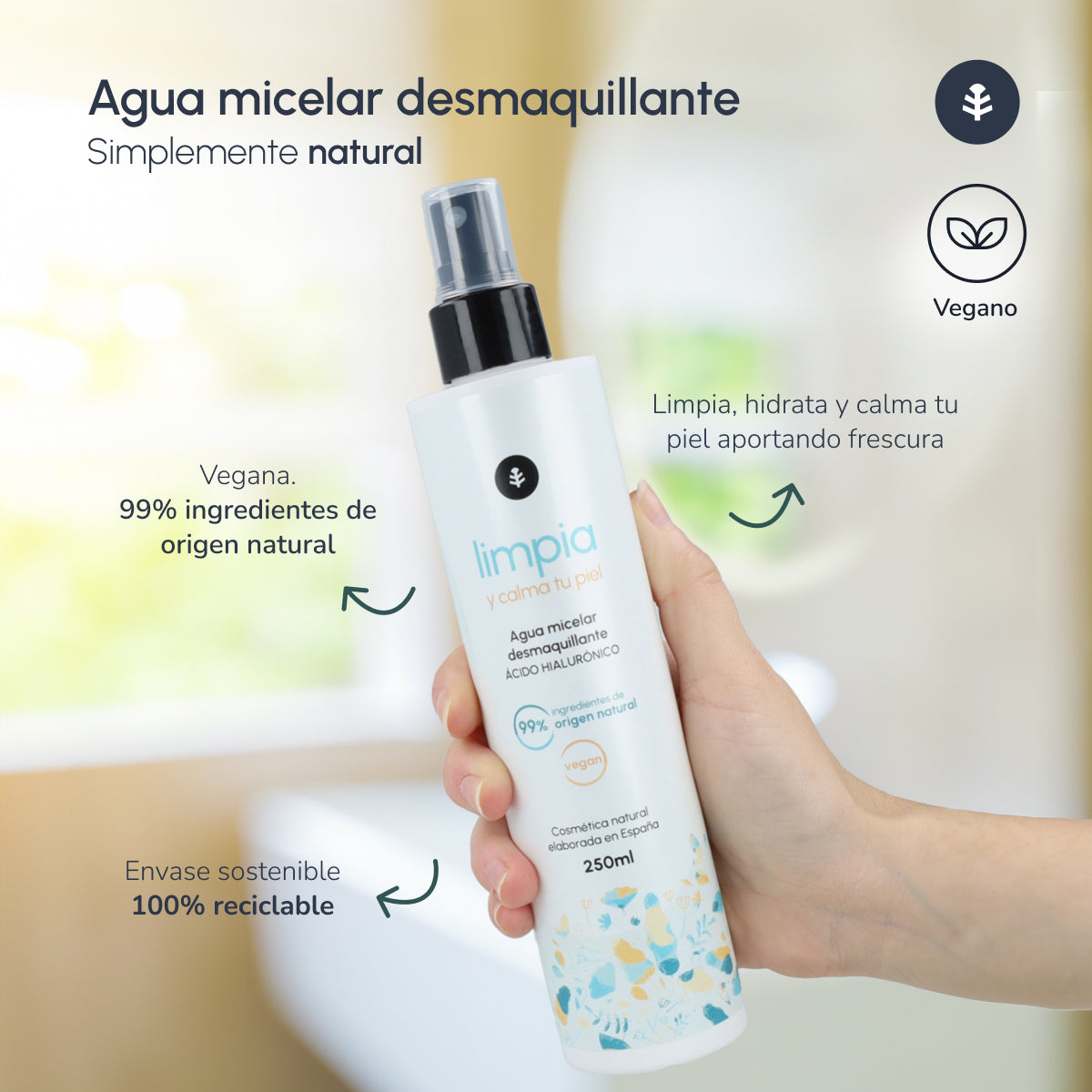 Oczyszczająca woda micelarna z kwasem hialuronowym Planeta Huerto 250 ml