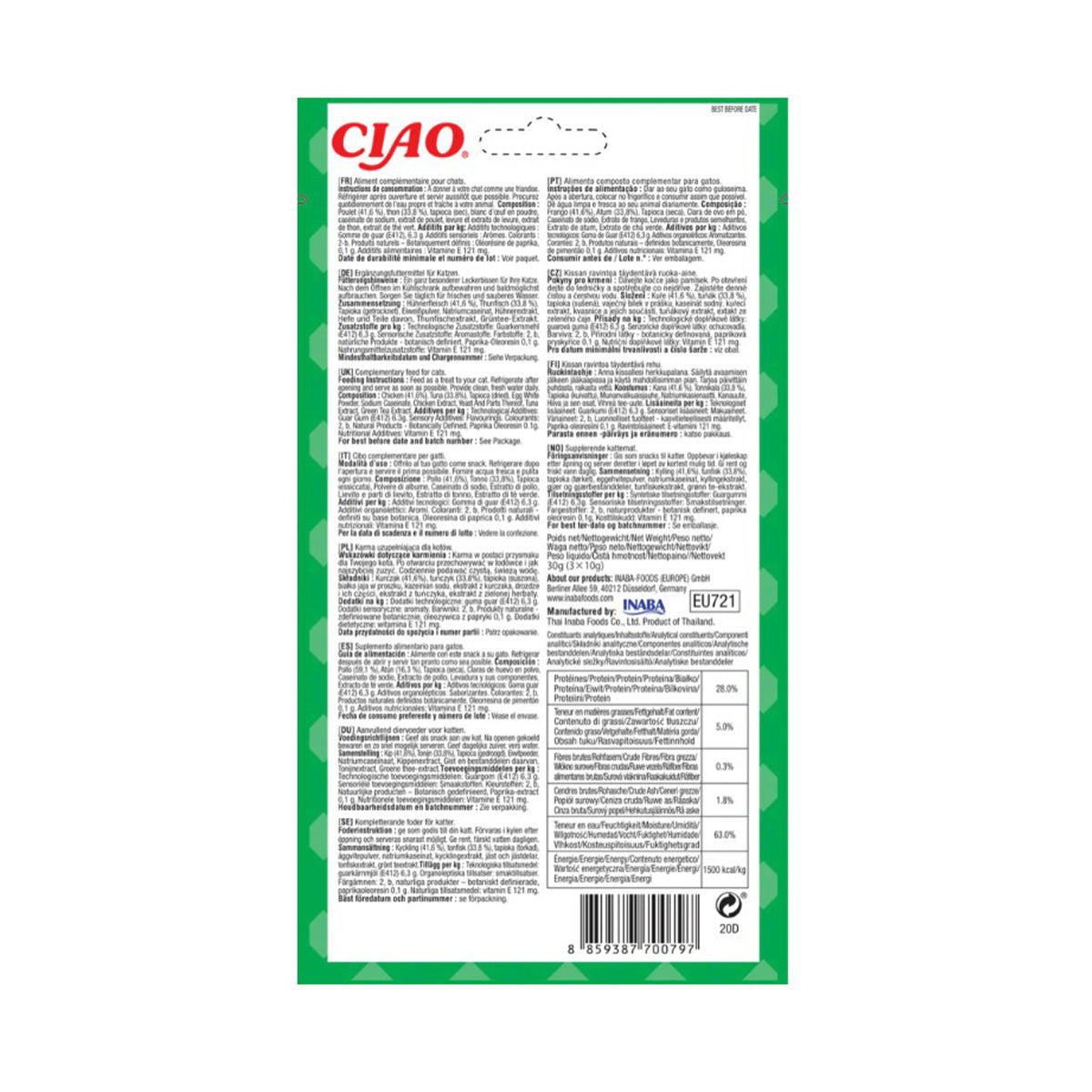 Churu Cat Bites recept på tonfisk Snacks för katter 3 x 10 g