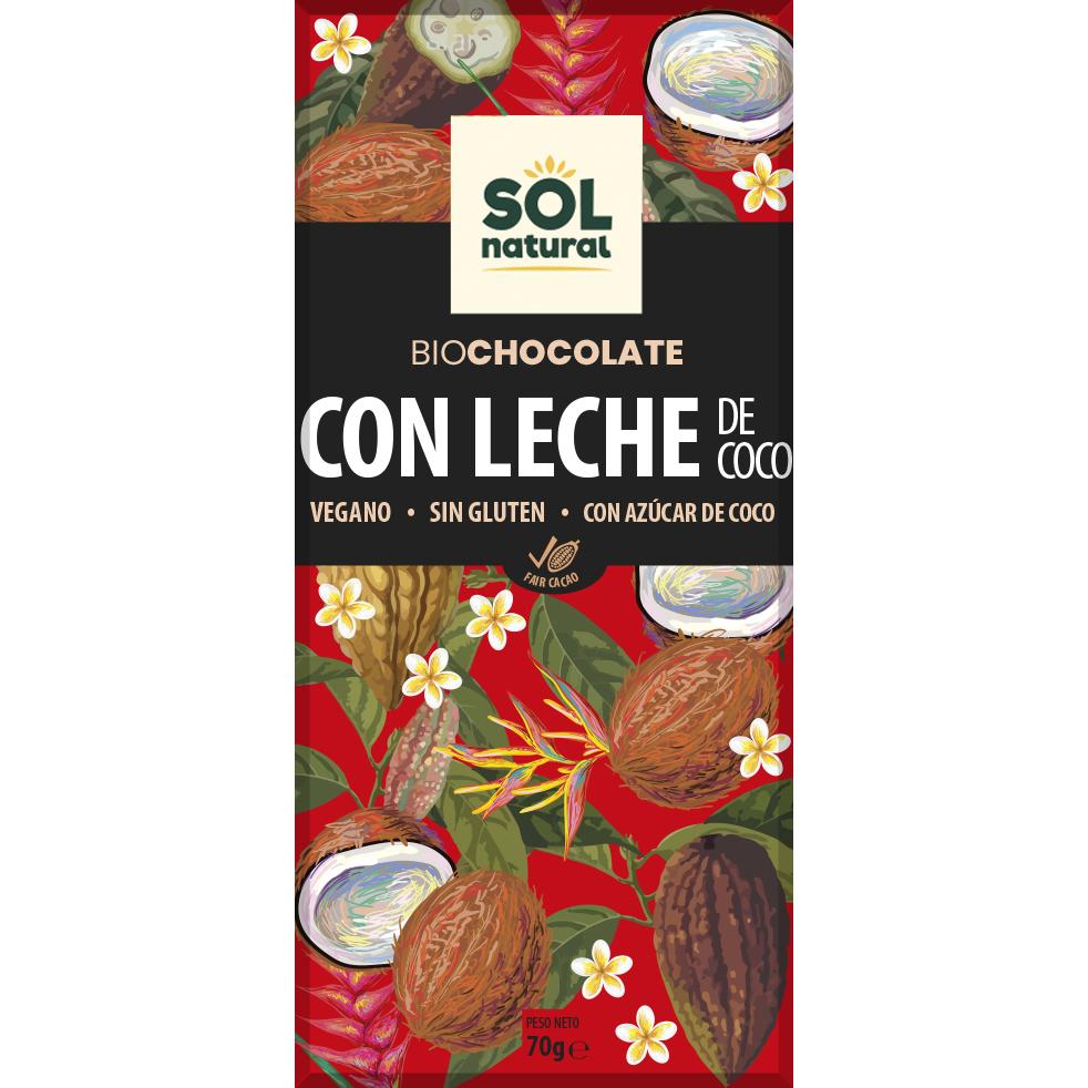 Sol Natural Bio-vegane Milch-Kokos-Schokoladentafel 70 g
