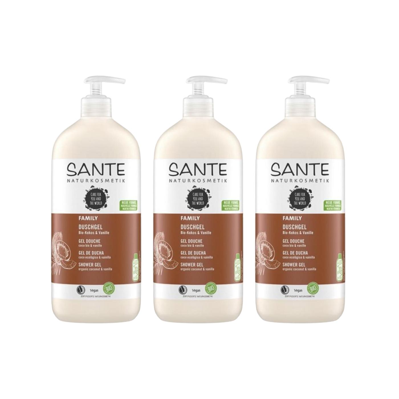 3er-Pack Bio-Duschgel Kokosnuss und Vanille Sante 950 ml
