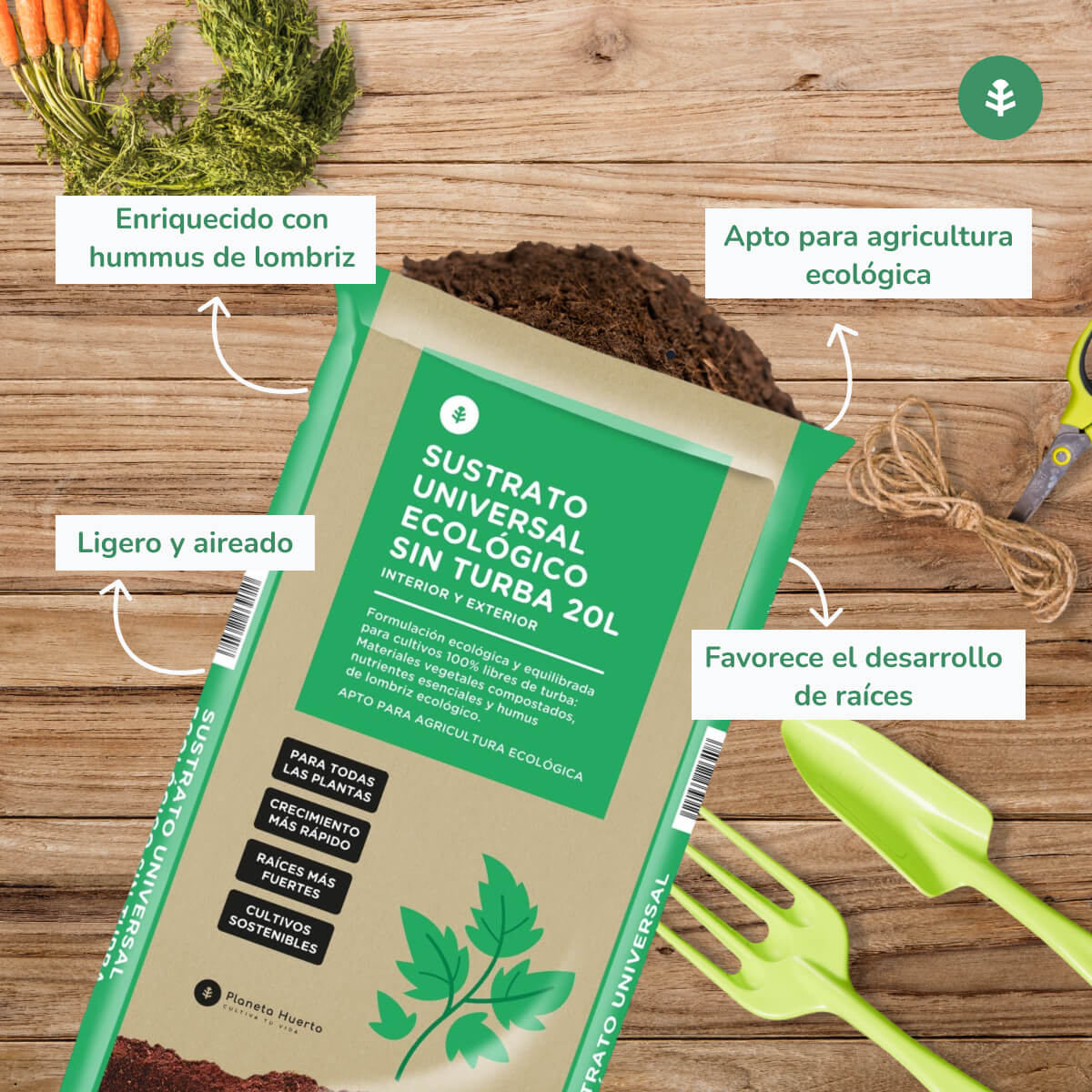 Substrato universale senza torba ECO Planeta Huerto 20 L - Formula migliorata