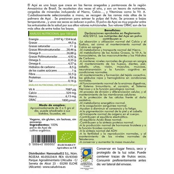 Polvere di acai ECO Salud Vida, 50 g