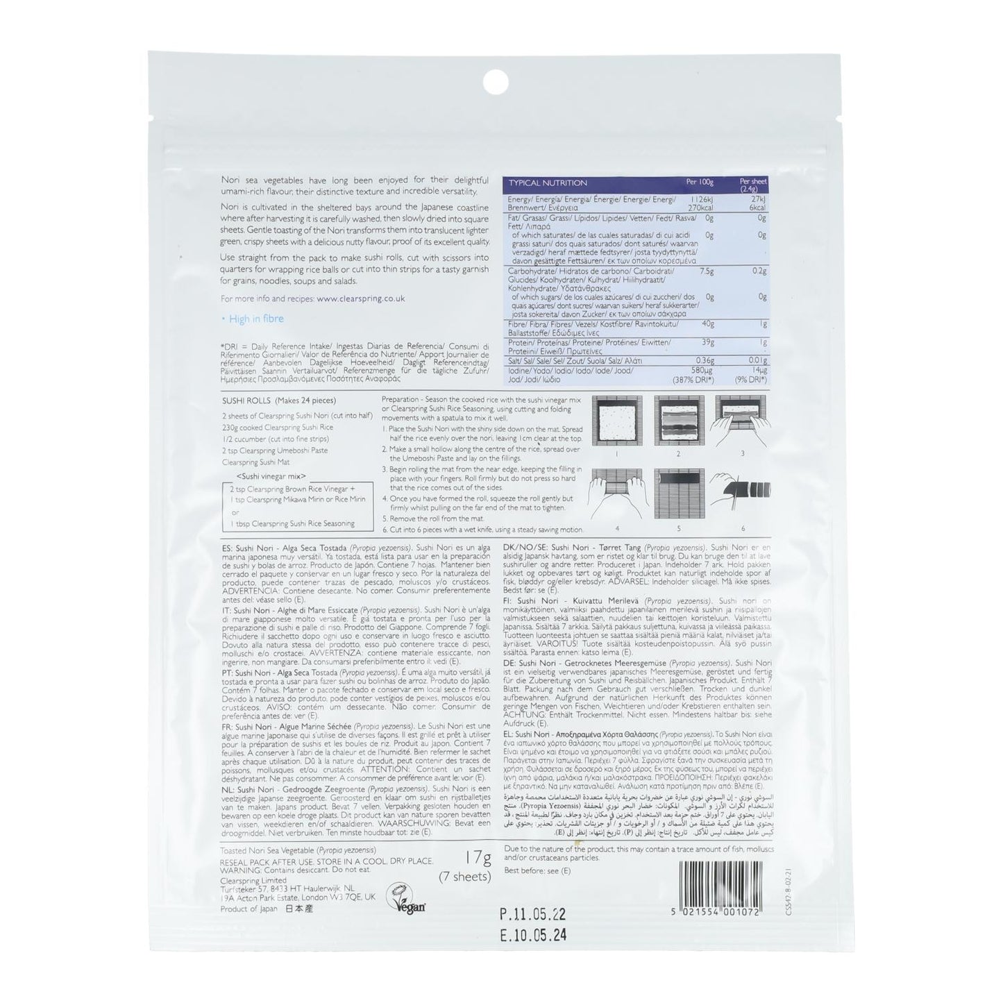 Alga Nori speciale Sushi Clearspring 7 fogli 17 g