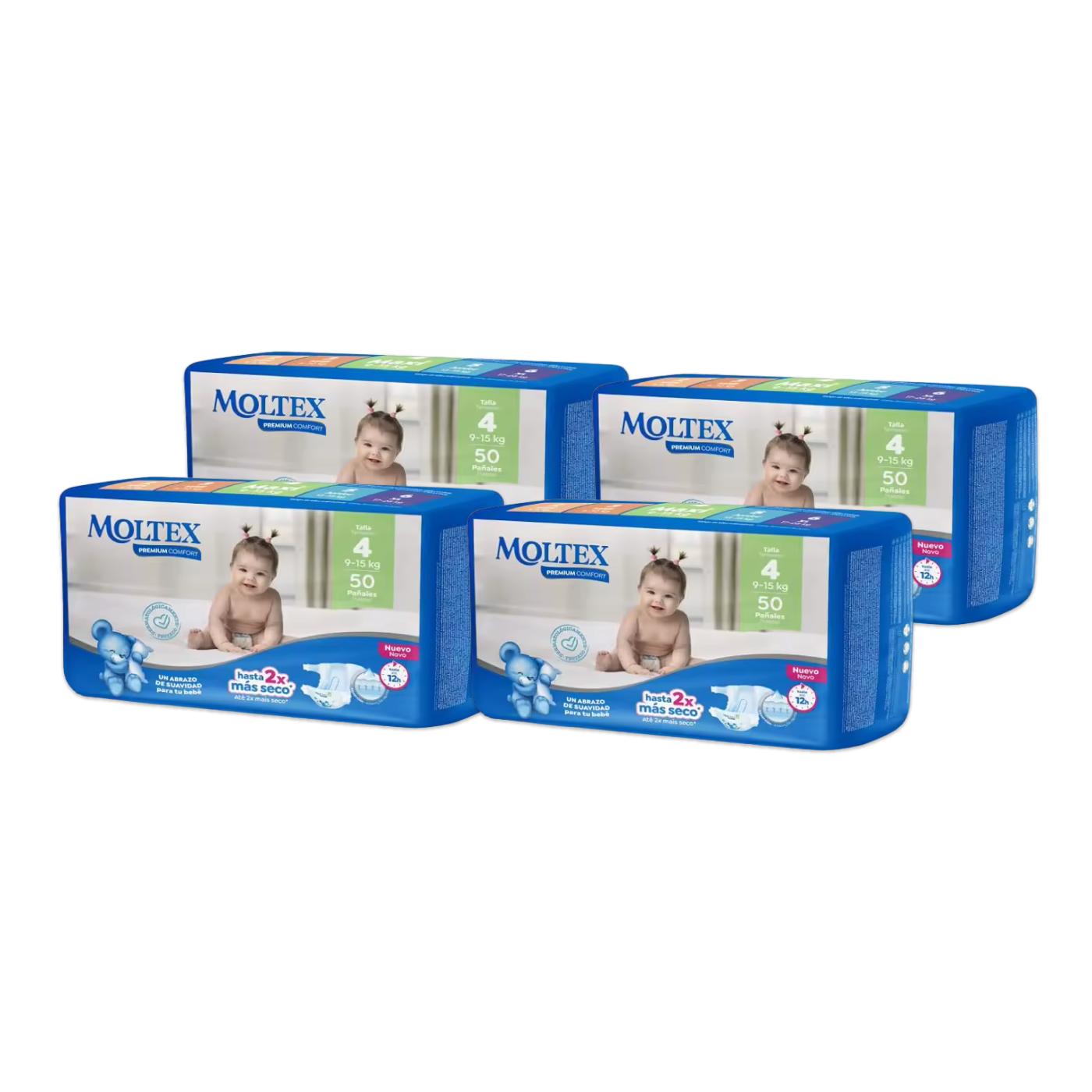 Pack of 4 x Moltex Premium Comfort T4 Nappies (9-15 kg) 50 units