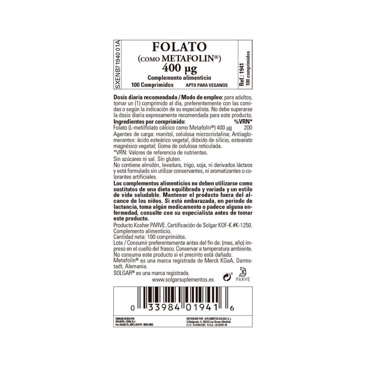 Folate (Métapholine), 100 comprimés (400 g)