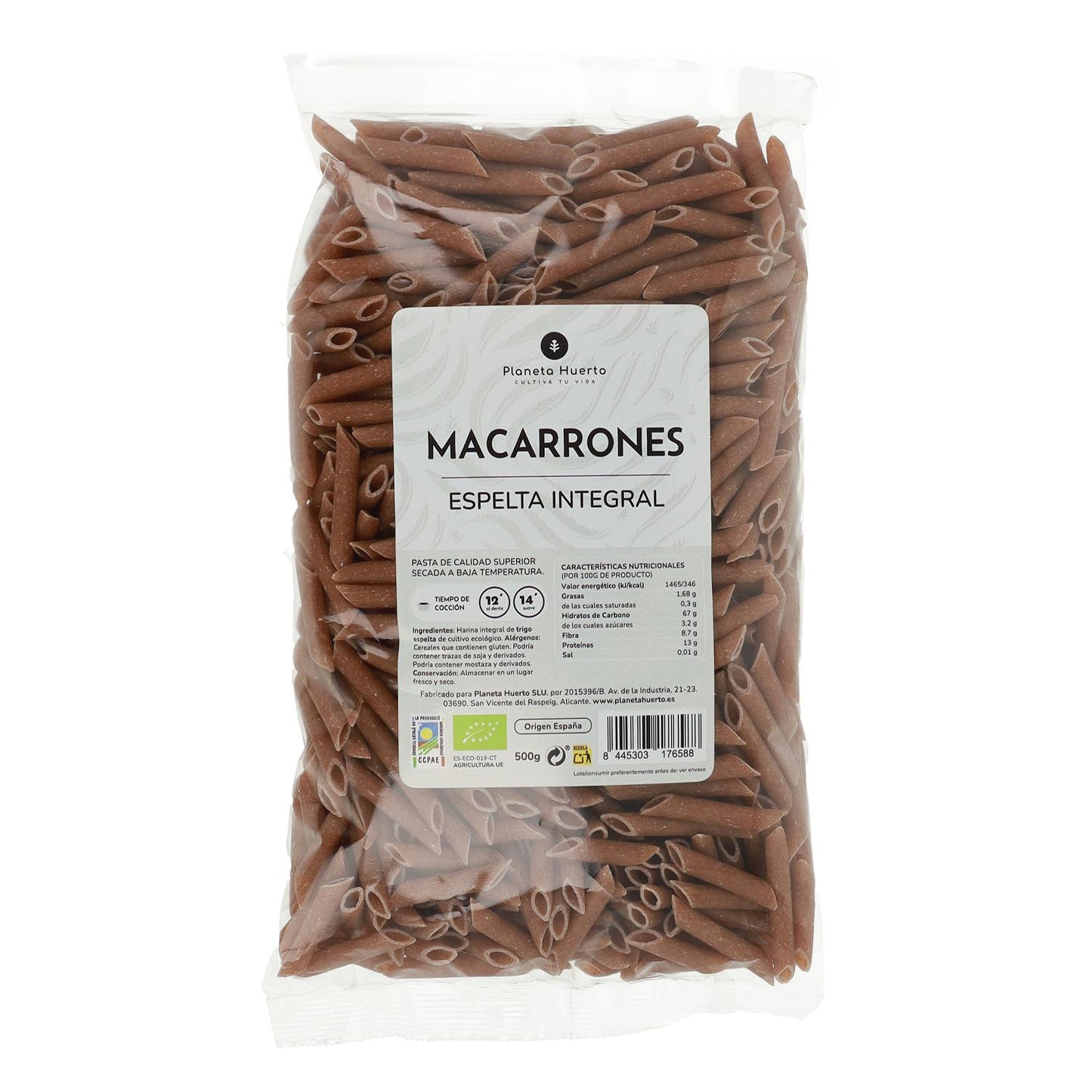 Maccheroni integrali di farro ECO Planeta Huerto 500gr
