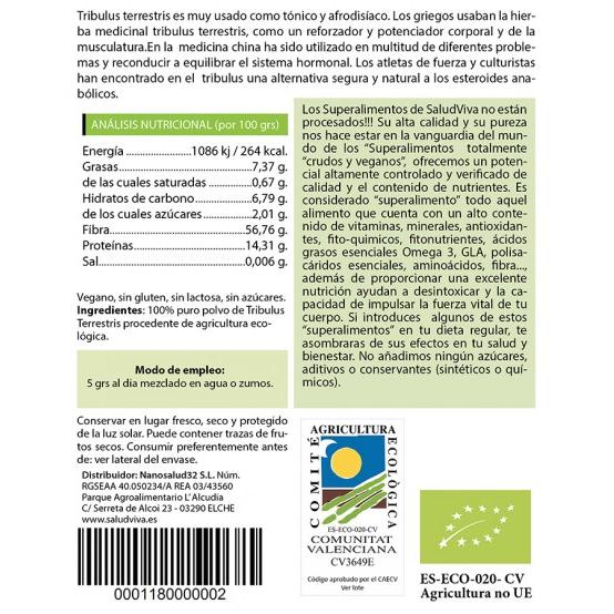 Tribulus Terrestre in polvere ECO 250 g, Salud Viva