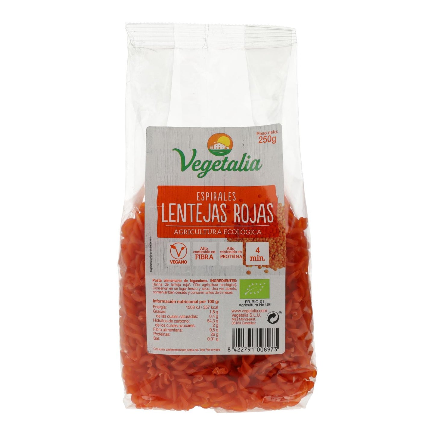 Spirali di lenticchie rosse senza glutine biologiche 250 g