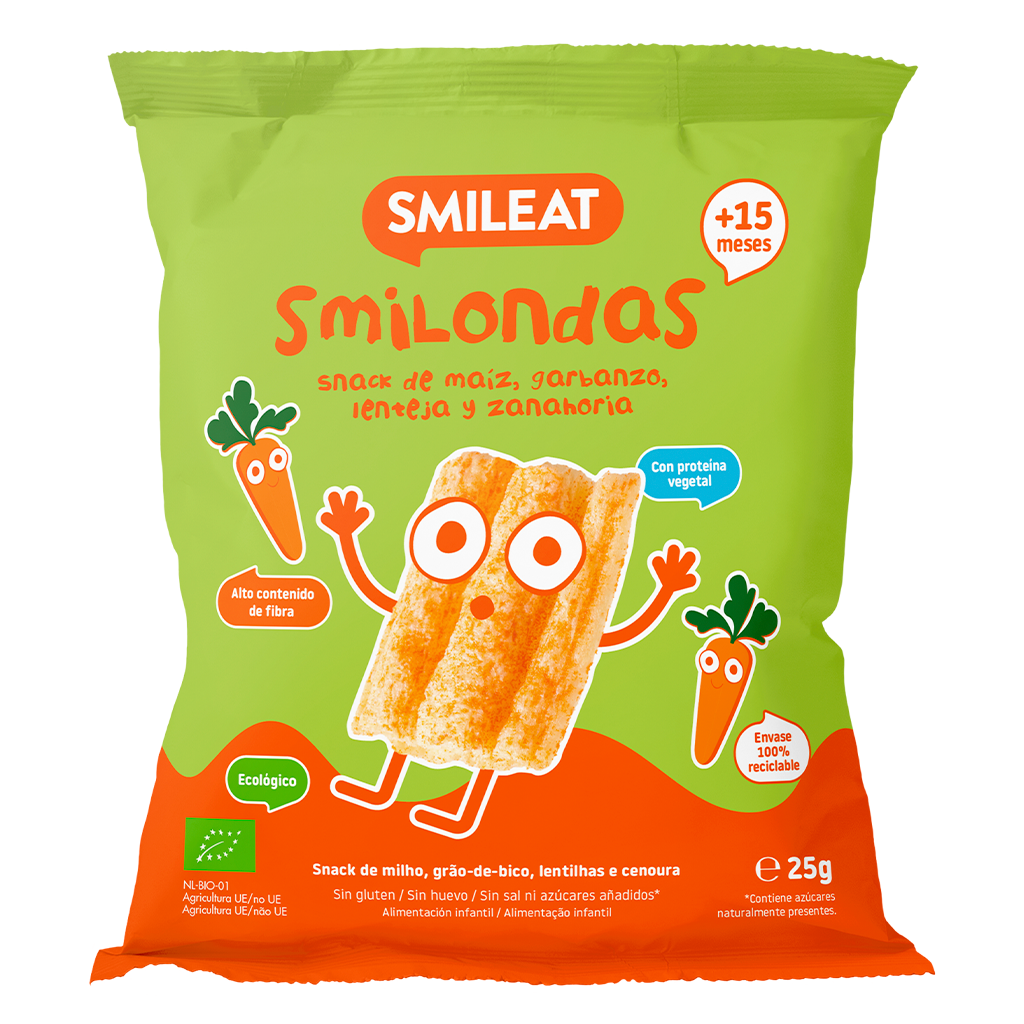 Smilondas Snack aus Mais, Kichererbsen, Linsen und Karotten Eco Smileat 25 g
