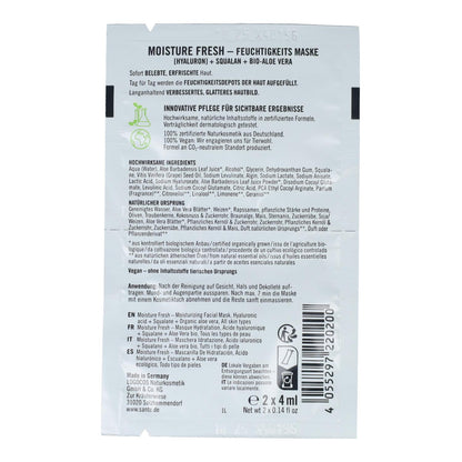 Masque hydratant frais à l'acide hyaluronique et à l'aloès, Sante 2 x 4 ml