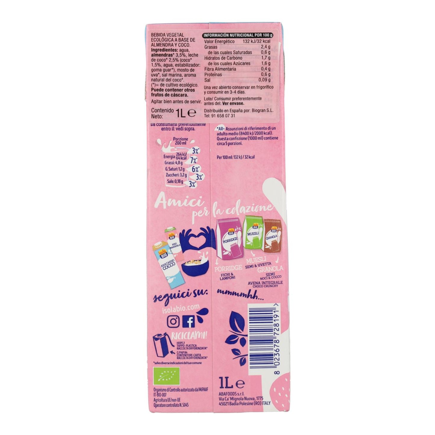 Bio-Kokos-Mandel-Getränk Isola Bio 1 l