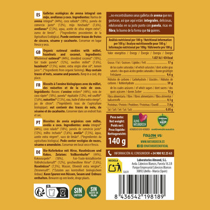 Biscotti integrali d'avena con miglio, nocciole e cocco Bio NaturGreen 140 g