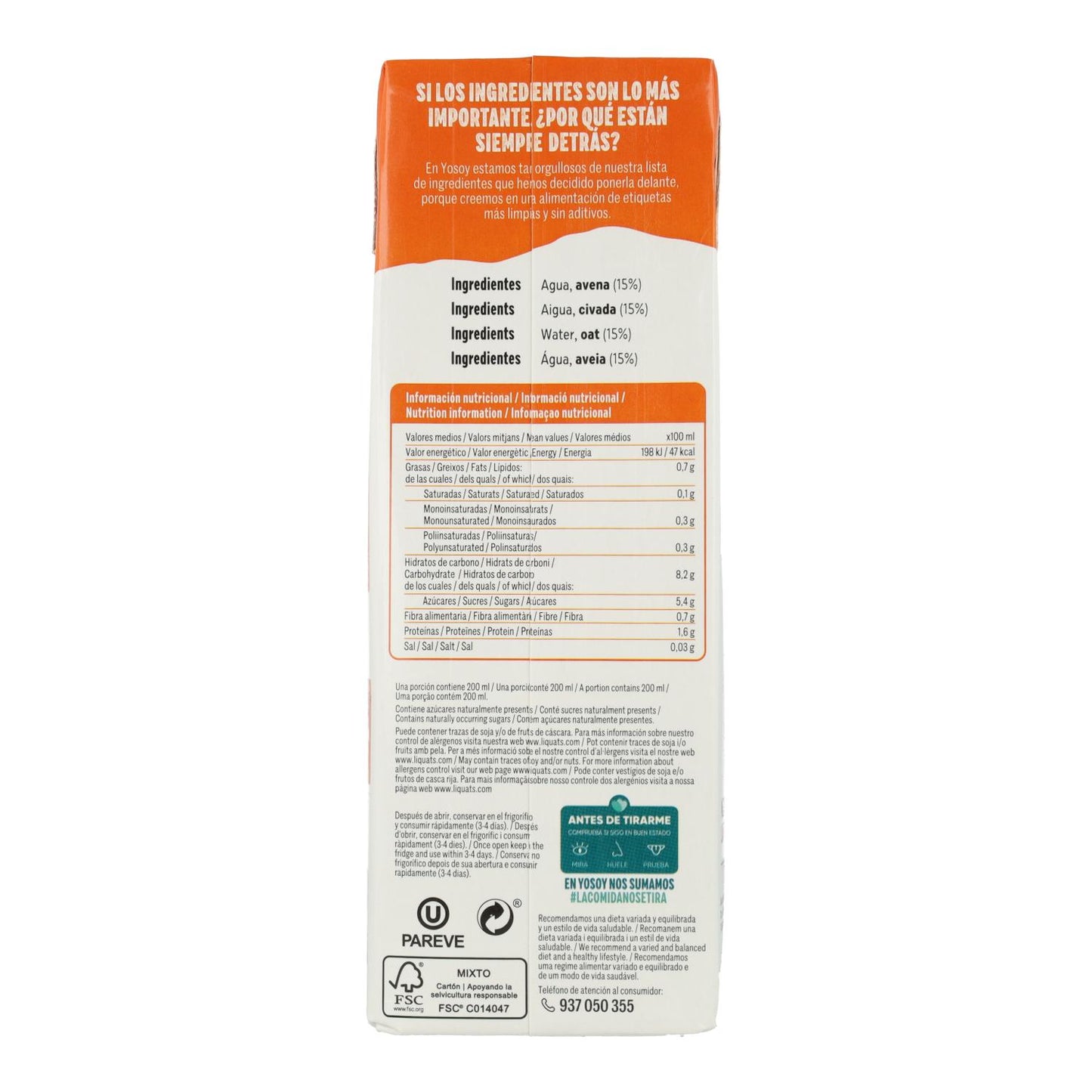 Bevanda di avena senza glutine YOSOY 1L