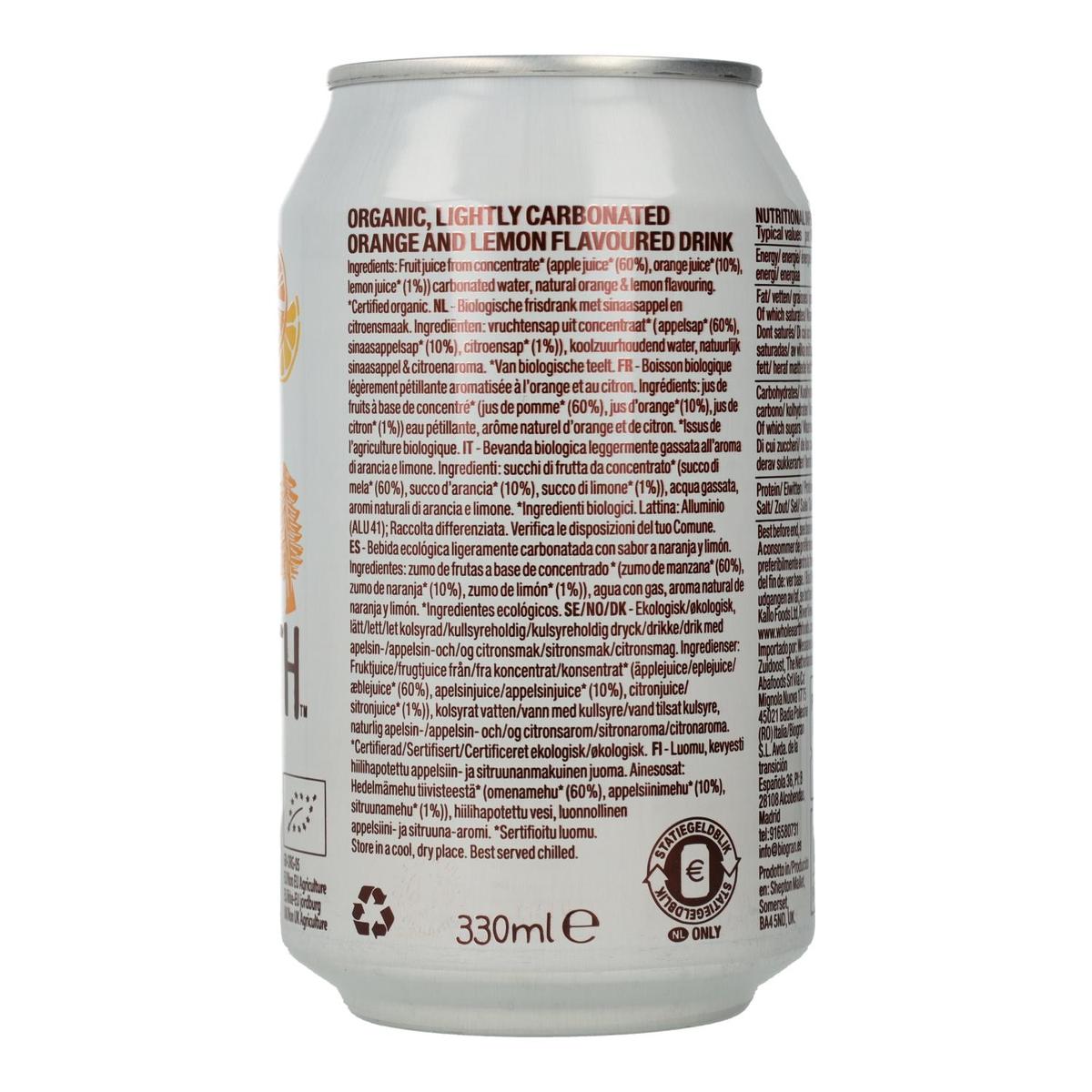 6er-Pack Bio-Erfrischungsgetränk Orange und Zitrone, 330 ml.  Whole Earth