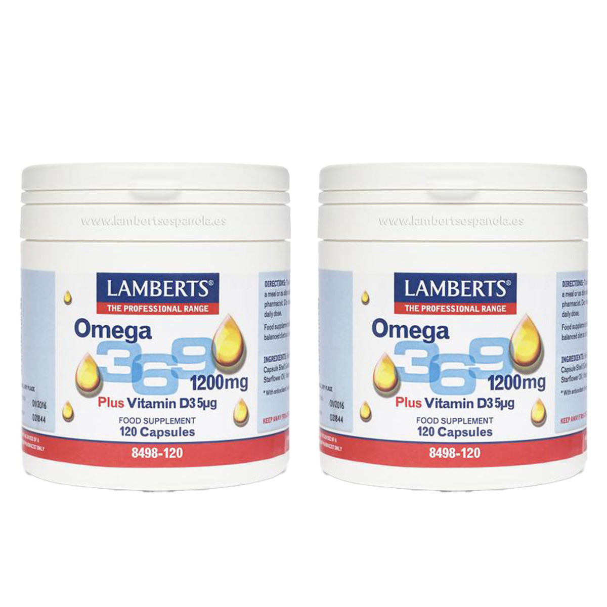 Pack of 2x Omega 3-6-9 with Vitamin D3 Lamberts 120 Caps