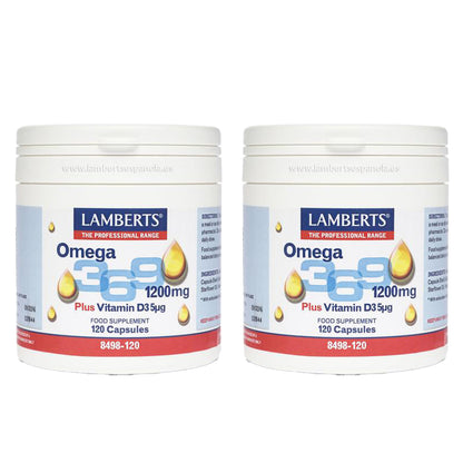 Pack of 2x Omega 3-6-9 with Vitamin D3 Lamberts 120 Caps