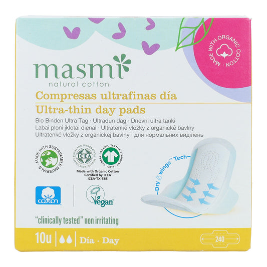 Serviettes hygiéniques ultra 100 % coton Masmi 10 unités