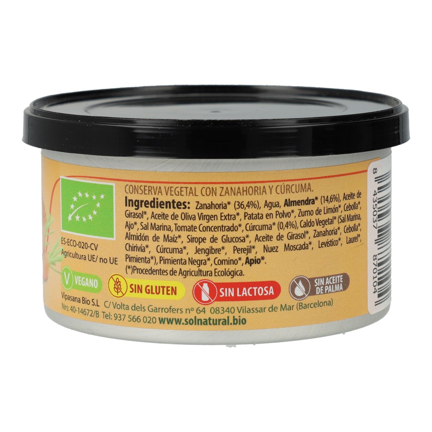 Pâté végétalien à la carotte et au curcuma sans gluten Bio Sol Natural 125 g