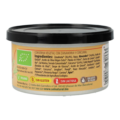 Pâté végétalien à la carotte et au curcuma sans gluten Bio Sol Natural 125 g