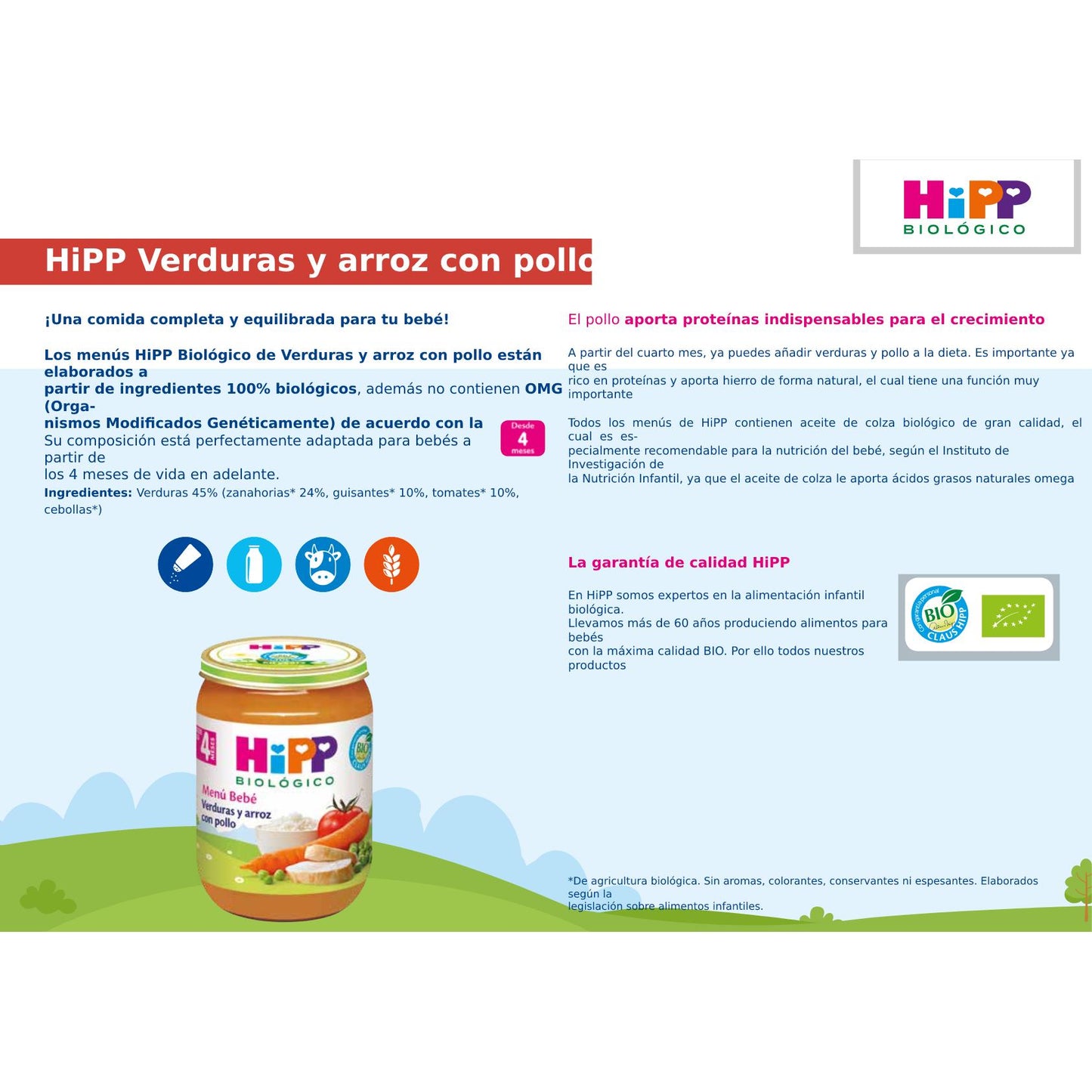 Petit pot de légumes et riz au poulet BIO à partir de 4 mois HiPP 190 gHiPP