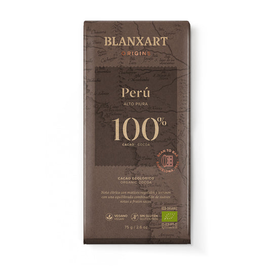 Cioccolato fondente 100% Perù Eco Vegano Senza glutine Blanxart 75 g