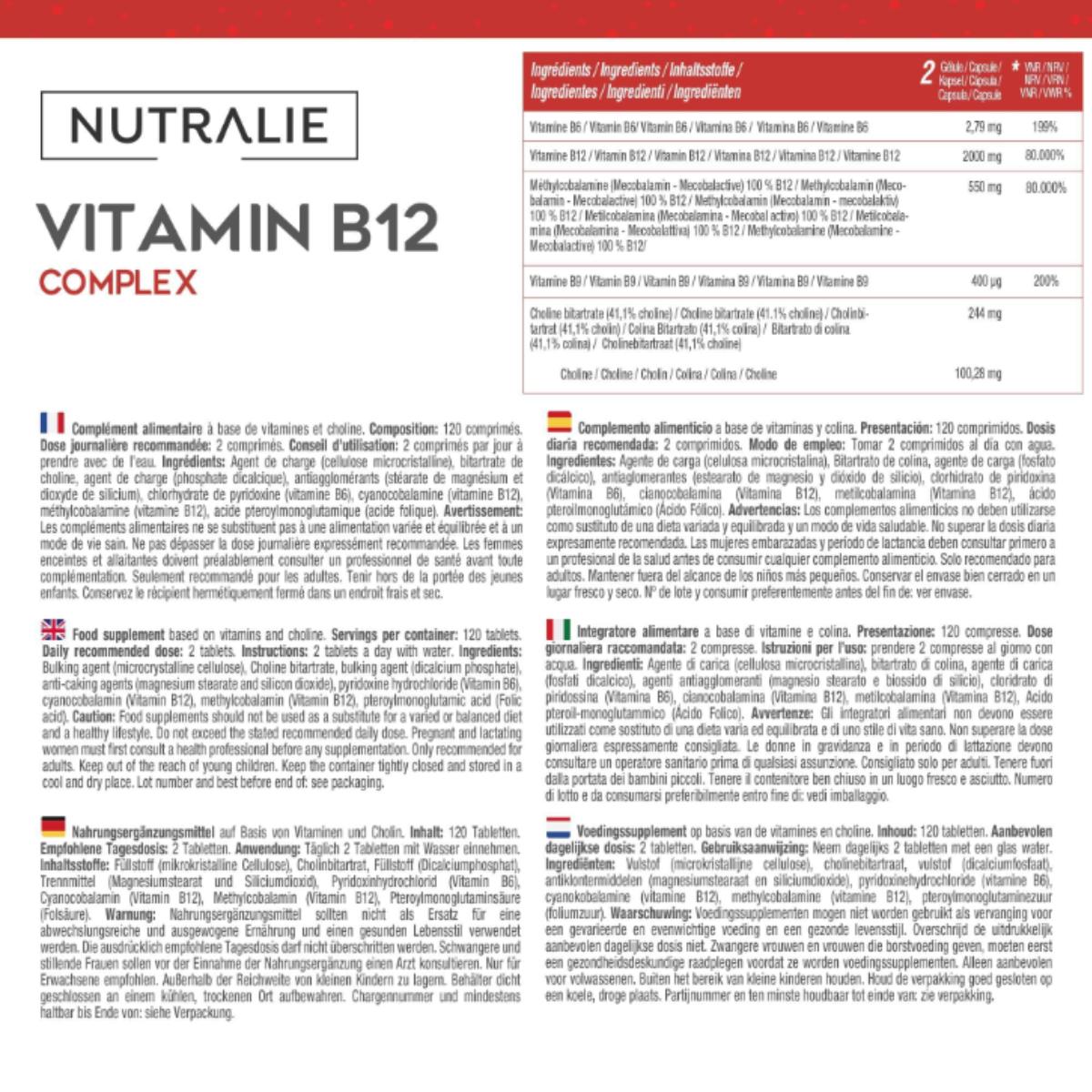 Vitamin B12 Complex 2000 mcg Fatigue Nutralie 120 tablets