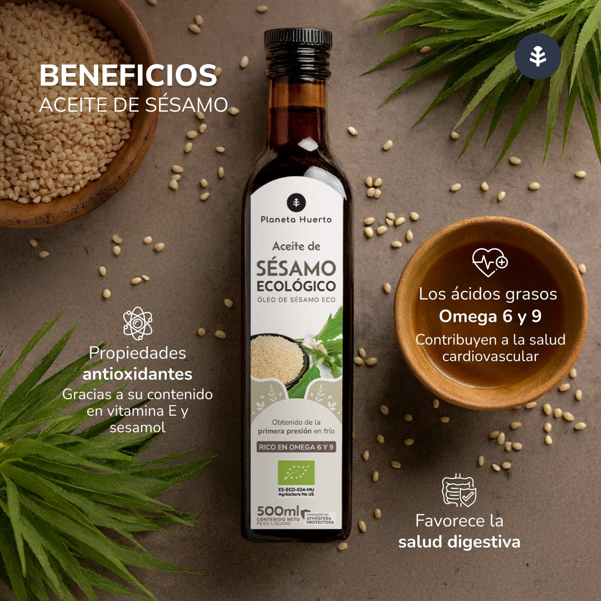 Pack of 2 x ECO Planeta Huerto Cold-pressed Sesame Oil 500 ml