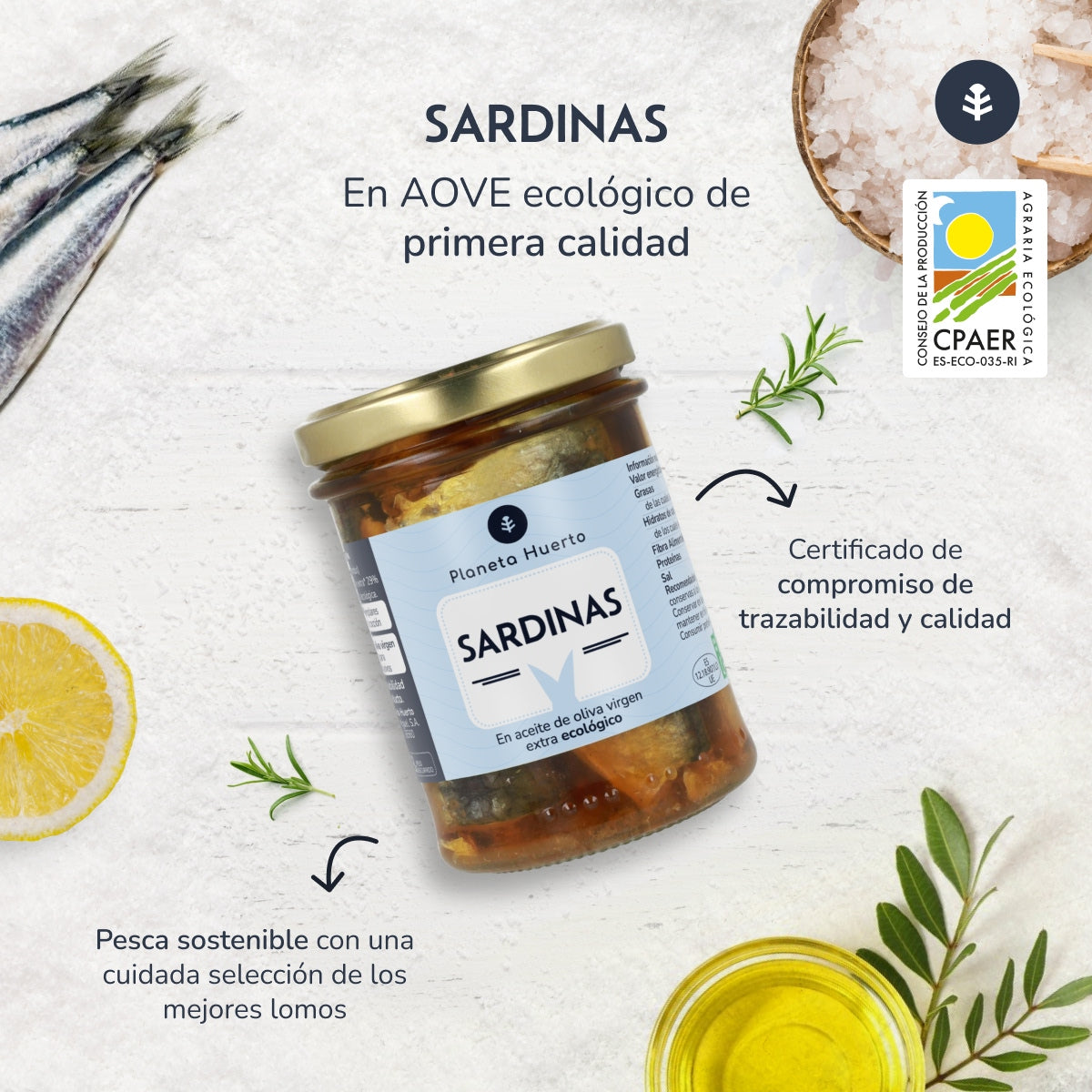 Pack 12x Sardines à l'huile d'olive vierge extra ECO Planeta Huerto 190 g