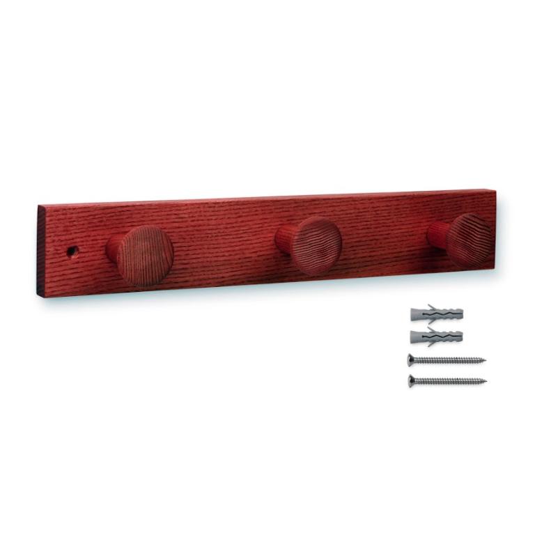 Wieszak z jesionu z 3 gałkami o fakturze Lila