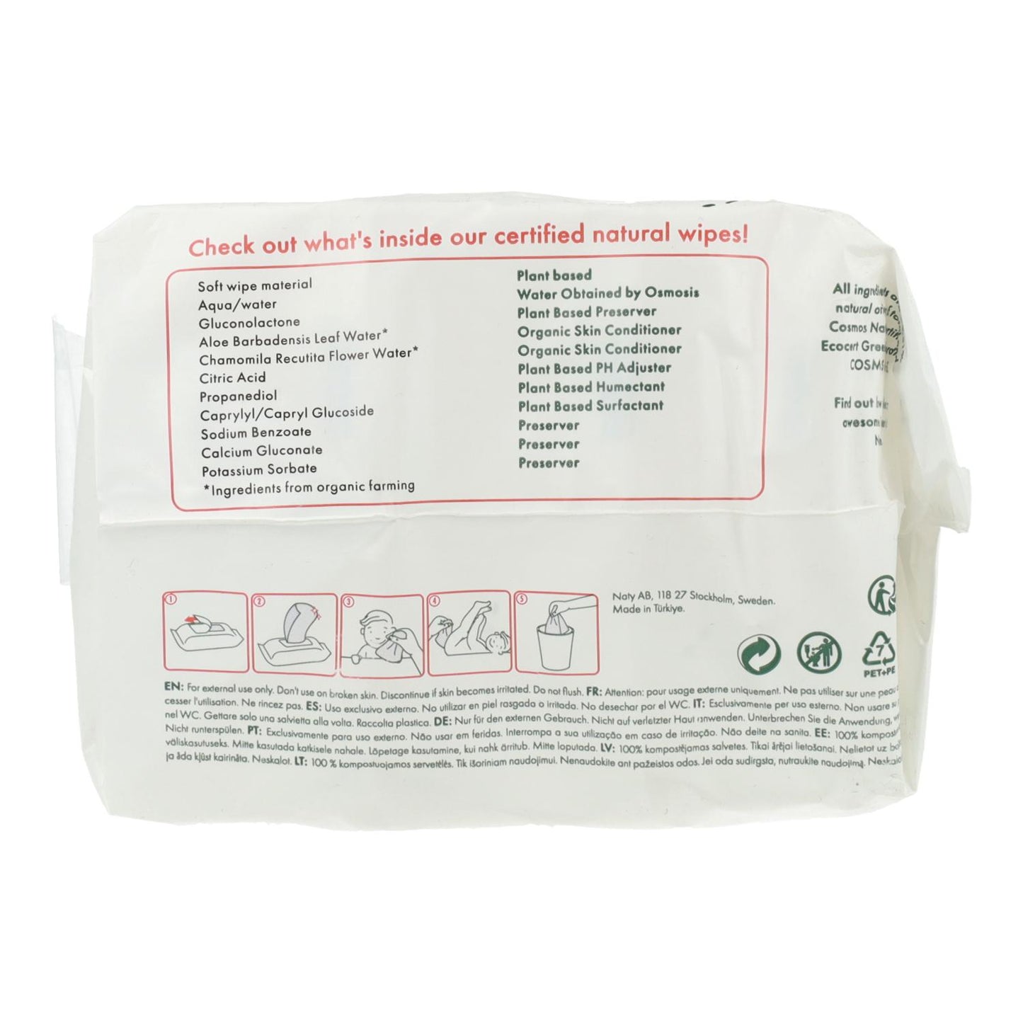 Confezione da 3 salviettine compostabili Naty  3x56 pz