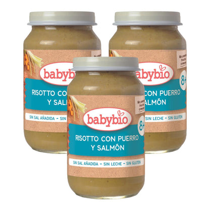 3er-Pack Babybio-Risotto mit Lauch und Lachs 200 g